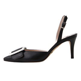 [KUHEE] Sling-back(7025-BK) 5/7cm-stiletto basic buckle one-point middle heel handmade shoes - Made in Korea